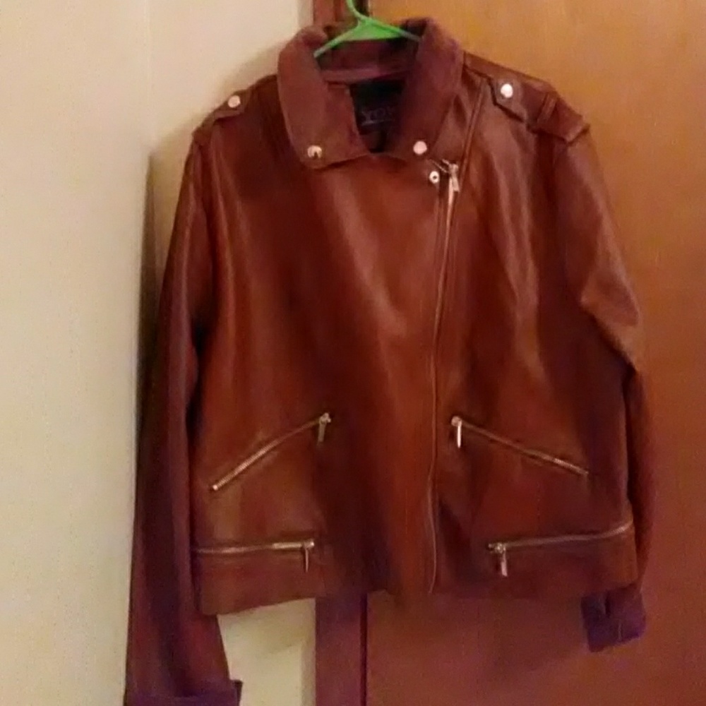 Faux brown leather jacket women